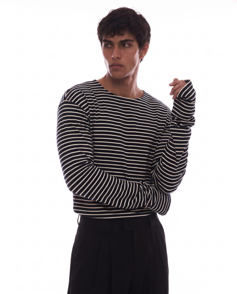 Unisex striped long sleeve top by Revivo Avenue, Parisian menswear brand.
